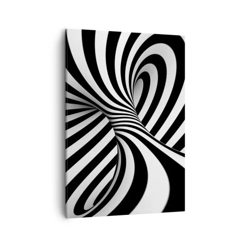 Obraz na płótnie - Czarno-biała spiralna abstrakcja - 50x70cm - Kompozycja: tańcząca przestrzeń - Nowoczesna dekoracja ścienna do salonu, kuchni i sypialni ARTTOR