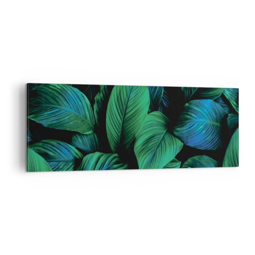 Obraz na płótnie - Zielone liście w minimalistycznym stylu - 140x50cm - W zielonym tłumie - Nowoczesna dekoracja ścienna do salonu i sypialni ARTTOR