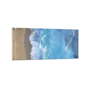Obraz na szkle - Widok na plażę i fale morskie z lotu ptaka - 120x50cm - Siła błękitu - Nowoczesna dekoracja ścienna do salonu i sypialni ARTTOR