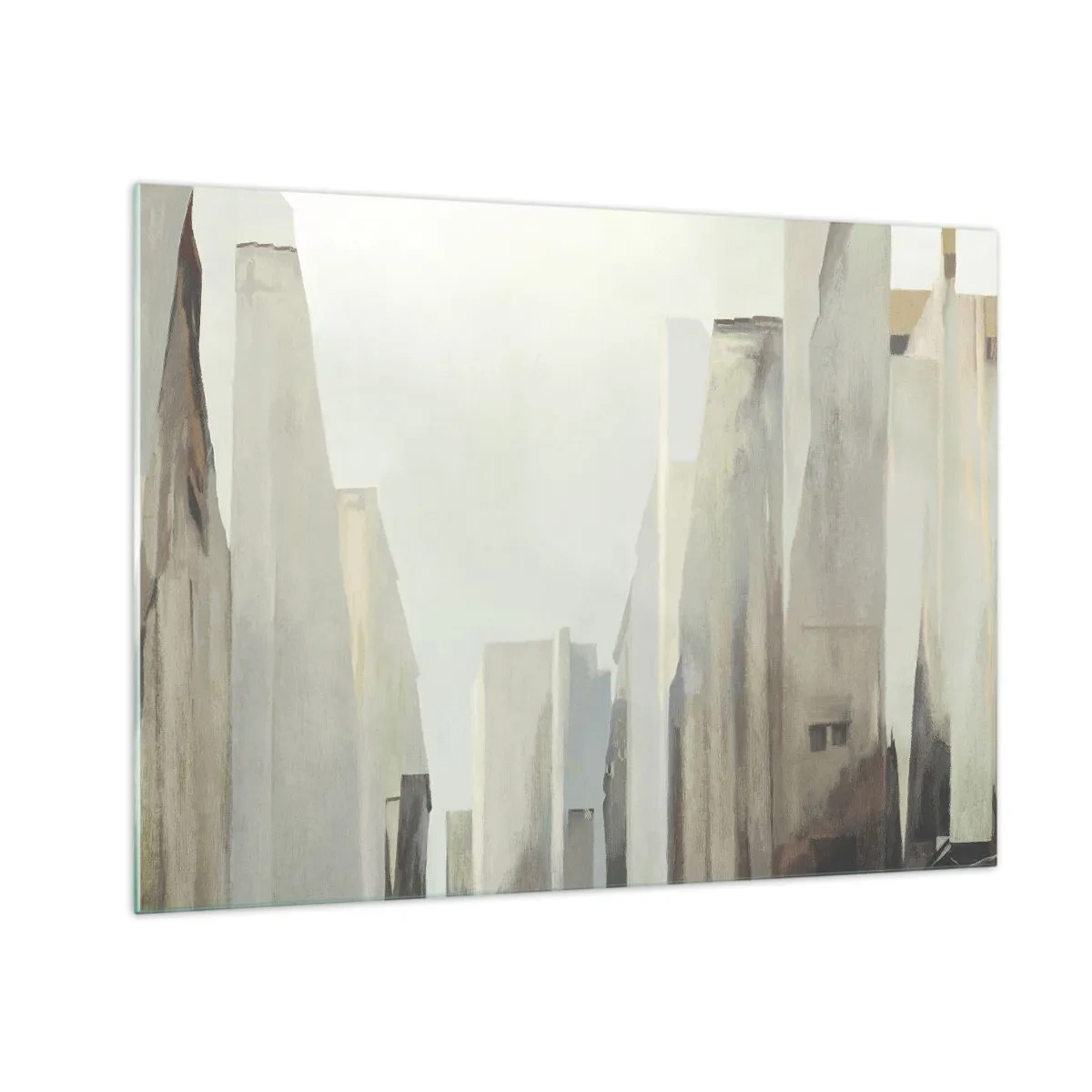 Obraz na szkle - Abstrakcyjna wizja miejskich budynków w stonowanej palecie - 70x50cm - Sen o mieście - Nowoczesna dekoracja ścienna do salonu i sypialni ARTTOR