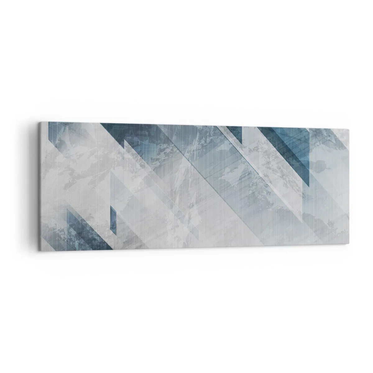 Obraz na płótnie - Abstrakcyjne linie w odcieniach szarości i błękitu - 140x50cm - Kompozycja przestrzenna – ruch szarości - Nowoczesna dekoracja ścienna do salonu i sypialni ARTTOR