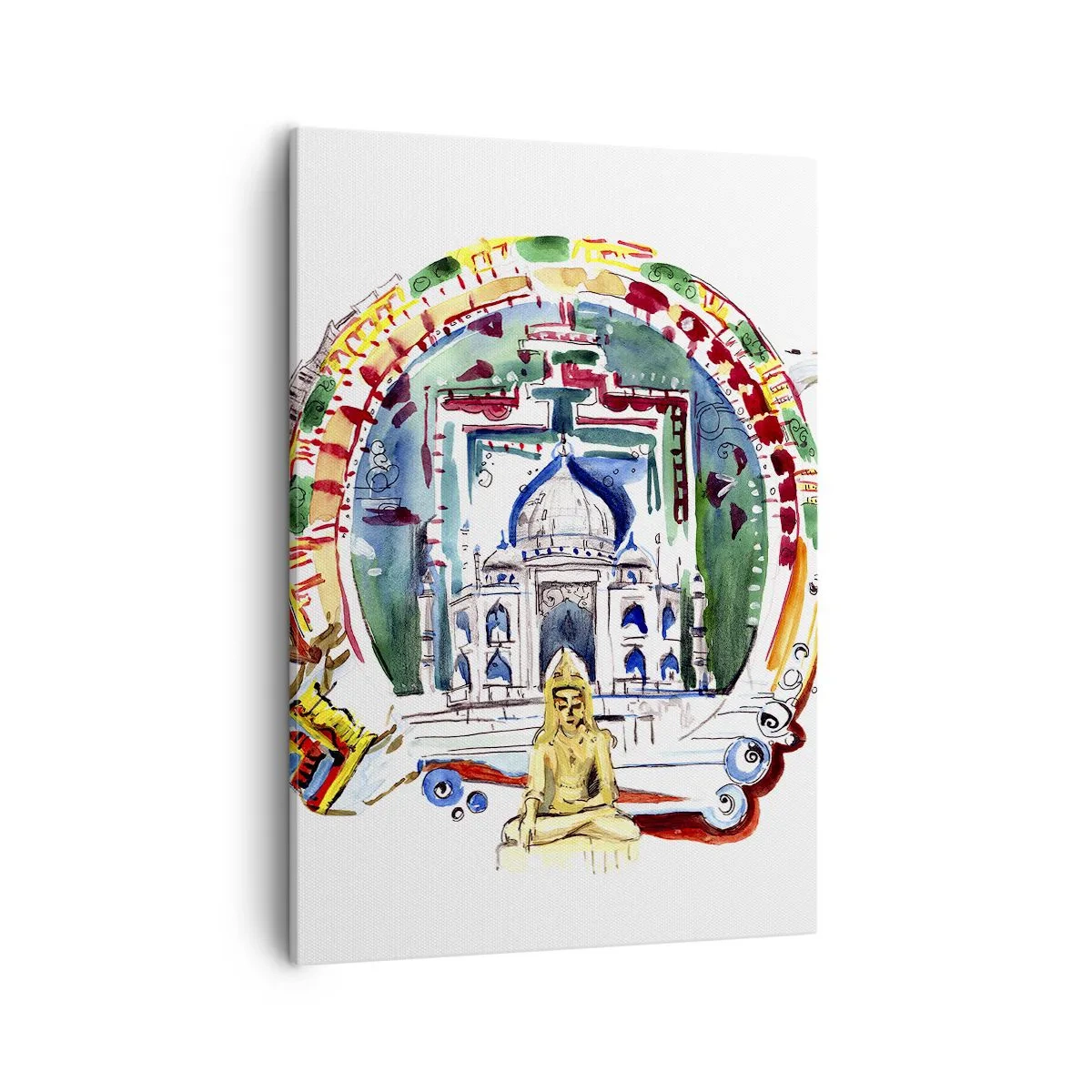 Obraz na płótnie - Kolorowa akwarela inspirowana kulturą Indii i duchowością - 50x70cm - Hinduska równowaga świata - Nowoczesna dekoracja ścienna do salonu, kuchni i sypialni ARTTOR