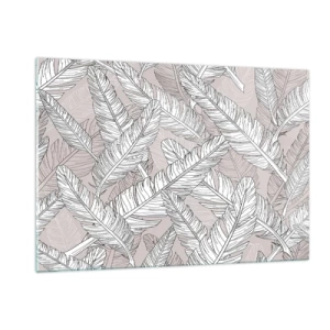 Obraz na szkle - Czarno-białe liście na beżowym tle w stylu graficznym - 120x80cm - Pierzasta zawierucha - Nowoczesna dekoracja ścienna do salonu, kuchni i sypialni ARTTOR