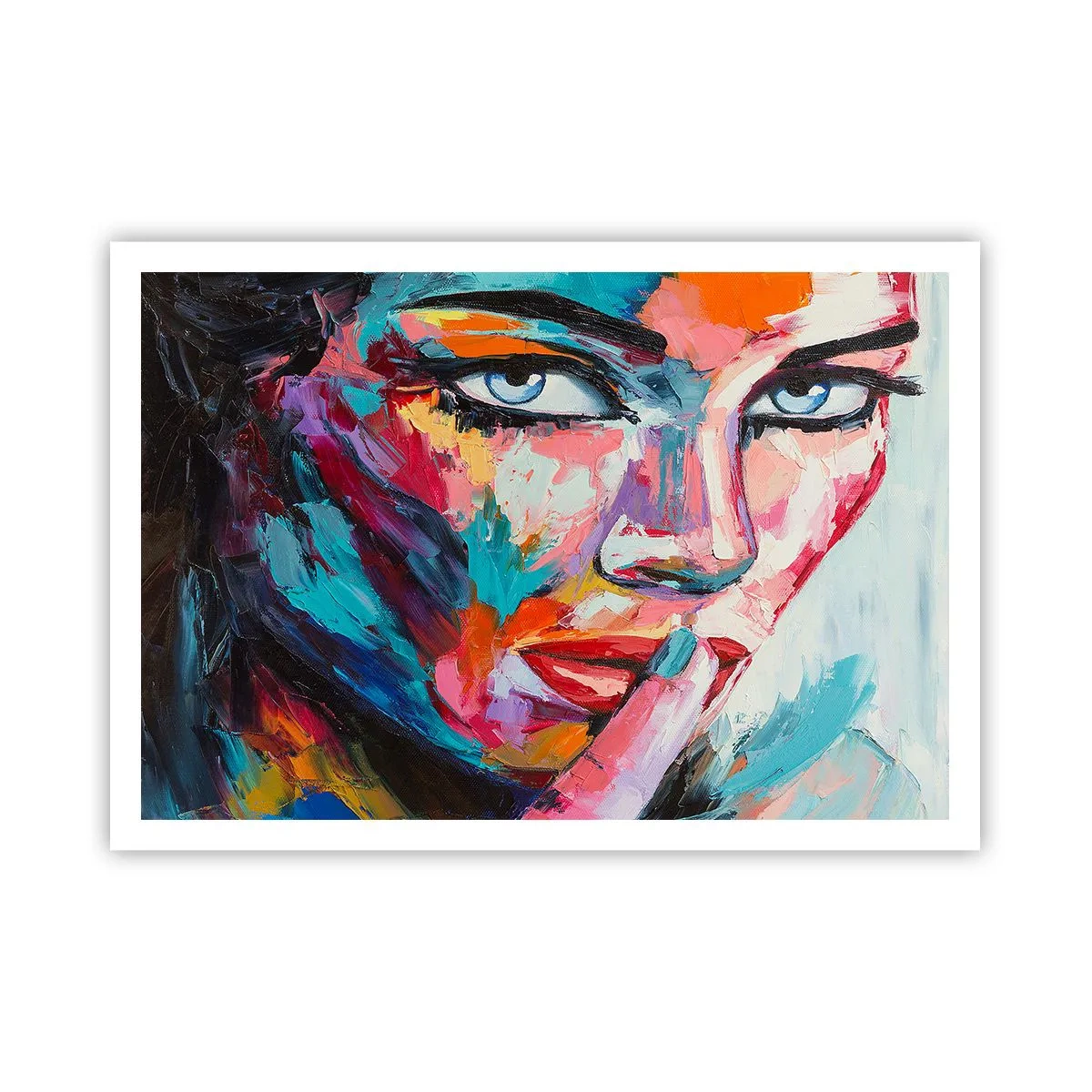 Plakat - Kolorowy portret kobiety w stylu abstrakcyjnym - 100x70cm - Nasza pierwsza tajemnica - Nowoczesna dekoracja ścienna do salonu i sypialni ARTTOR