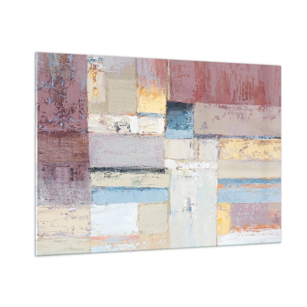 Obraz na szkle - Abstrakcyjna kompozycja geometryczna w pastelowych kolorach - 100x70cm - Spokój geometrii - Nowoczesna dekoracja ścienna do salonu, kuchni i sypialni ARTTOR