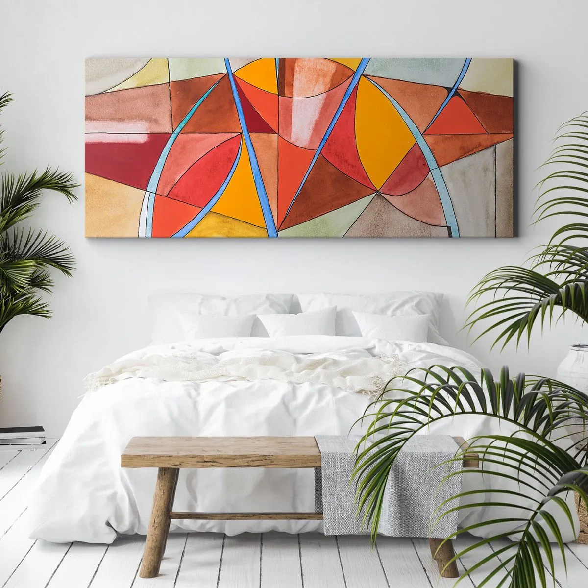 Obraz na płótnie - Abstrakcyjna kompozycja w żywych barwach geometrycznych - 140x50cm - Karuzela, karuzela marzeń - Nowoczesna dekoracja ścienna do salonu i sypialni ARTTOR