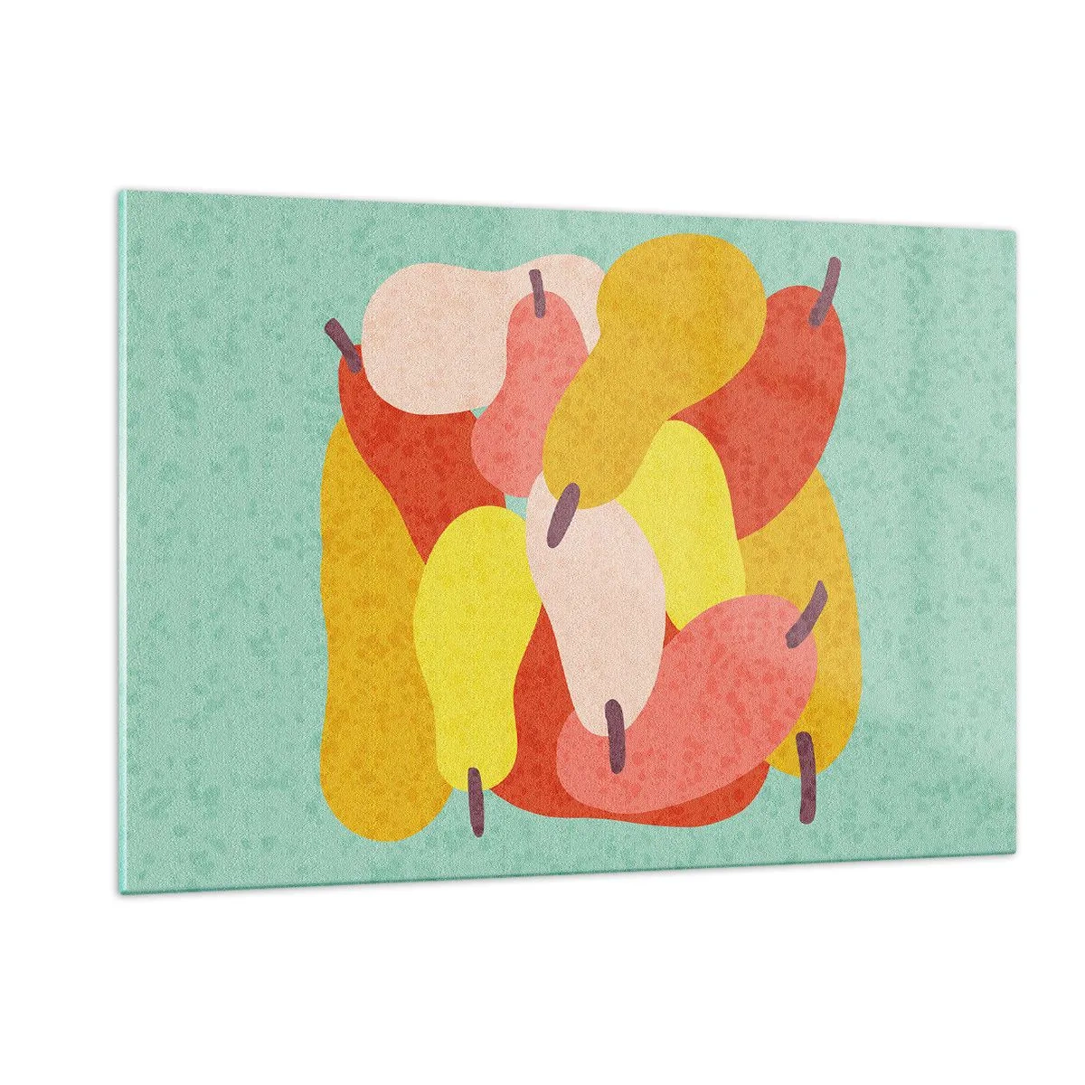 Obraz na szkle - Kolorowe gruszki w stylu graficznym na turkusowym tle - 120x80cm - Spróbuj letniego słońca - Nowoczesna dekoracja ścienna do salonu, kuchni i sypialni ARTTOR