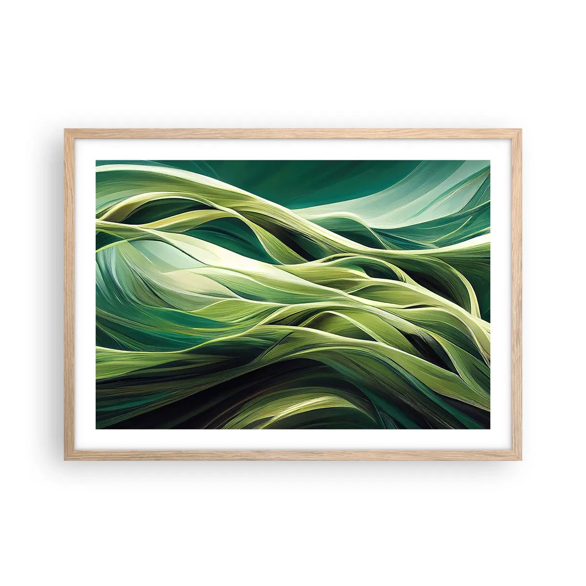 Plakat w ramie jasny dąb - Abstrakcyjna gra w zielone - 70x50 cm