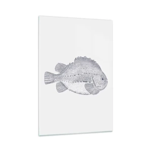 Obraz na szkle - Czarno-biały rysunek ryby na białym tle w stylu minimalistycznym - 70x100cm - Do albumu przyrodnika - Nowoczesna dekoracja ścienna do salonu i sypialni ARTTOR