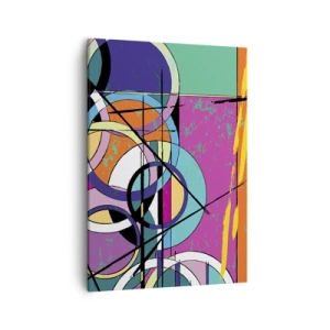 Obraz na płótnie - Kolorowa abstrakcja z geometrycznymi wzorami - 50x70cm - Koło za kołem - Nowoczesna dekoracja ścienna do salonu, kuchni i sypialni ARTTOR