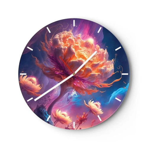 Zegar ścienny - Fantastyczny kwiat rozświetlony w kosmicznym pejzażu - 30x30cm - Inny świat - Nowoczesna dekoracja ścienna do salonu, kuchni i sypialni ARTTOR