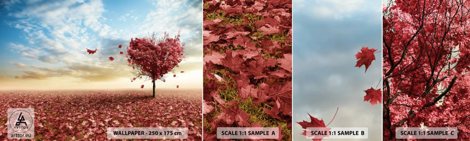 Fototapeta Próbka Samoprzylepna Deluxe Sticker - Pokochaj też jesień - Krajobraz, Grafika, Drzewo - 100x30 cm