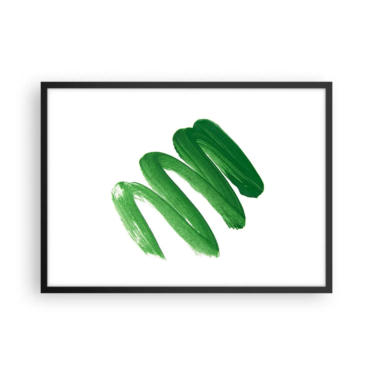 Plakat w czarnej ramie - Zielony abstrakcyjny pociągnięcie pędzla na białym tle - 70x50cm - Zielony żart - Nowoczesna dekoracja ścienna do salonu i sypialni ARTTOR