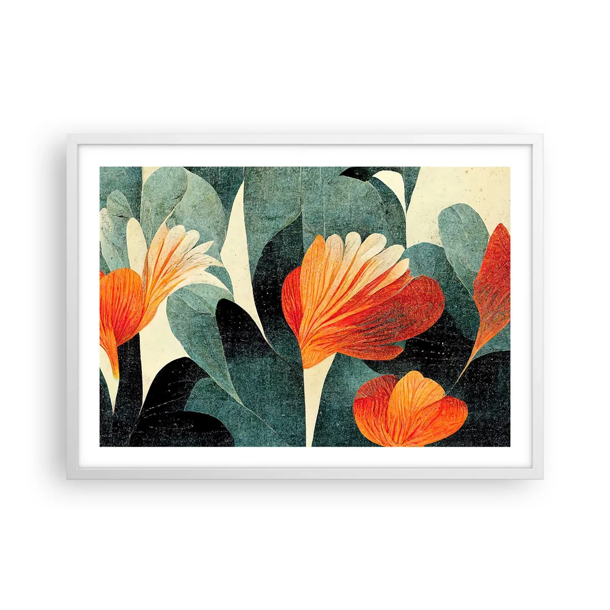 Plakat w białej ramie - Żar tropików i chłód zieleni - 70x50 cm