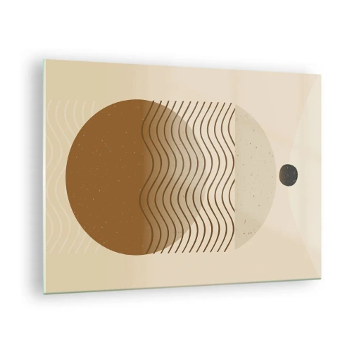 Obraz na szkle - Kompozycja geometryczna z falami i kołami w beżowej kolorystyce - 70x50cm - O pochodzeniu figur geometrycznych - Nowoczesna dekoracja ścienna do salonu i sypialni ARTTOR