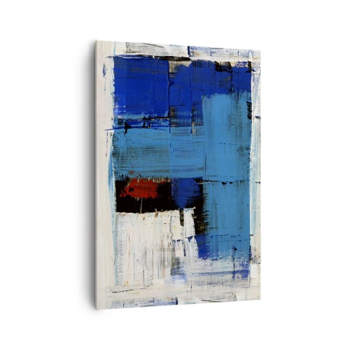 Obraz na płótnie - Abstrakcyjna kompozycja w odcieniach niebieskiego i bieli - 70x100cm - Sekret błękitu - Nowoczesna dekoracja ścienna do salonu i sypialni ARTTOR