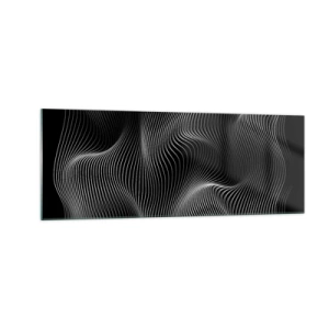 Obraz na szkle - Abstrakcyjne białe linie na czarnym tle - 140x50cm - Taniec światła w przestrzeni - Nowoczesna dekoracja ścienna do salonu i sypialni ARTTOR