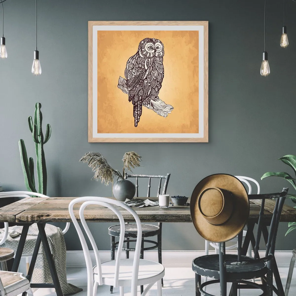 Plakat w ramie jasny dąb - Misterne ornamenty mądrości - 30x30 cm