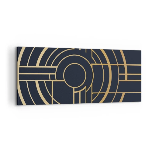 Obraz na płótnie - Geometryczny wzór z liniami w złotym kolorze - 120x50cm - Obroty rzeczy - Nowoczesna dekoracja ścienna do salonu i sypialni ARTTOR