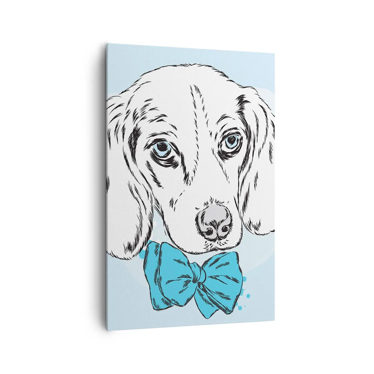 Obraz na płótnie - Urocza grafika psa z muszką na pastelowym tle - 80x120cm - Psia elegancja - Nowoczesna dekoracja ścienna do salonu i sypialni ARTTOR