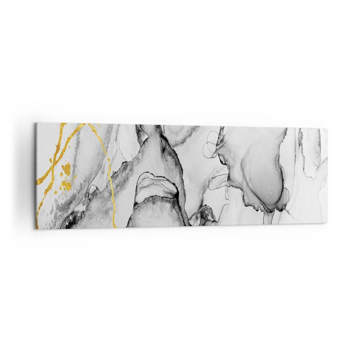 Obraz na płótnie - Abstrakcyjne czarno-białe wzory z dodatkiem złotych akcentów - 160x50cm - Kompozycja z motywem złota - Nowoczesna dekoracja ścienna do salonu i sypialni ARTTOR