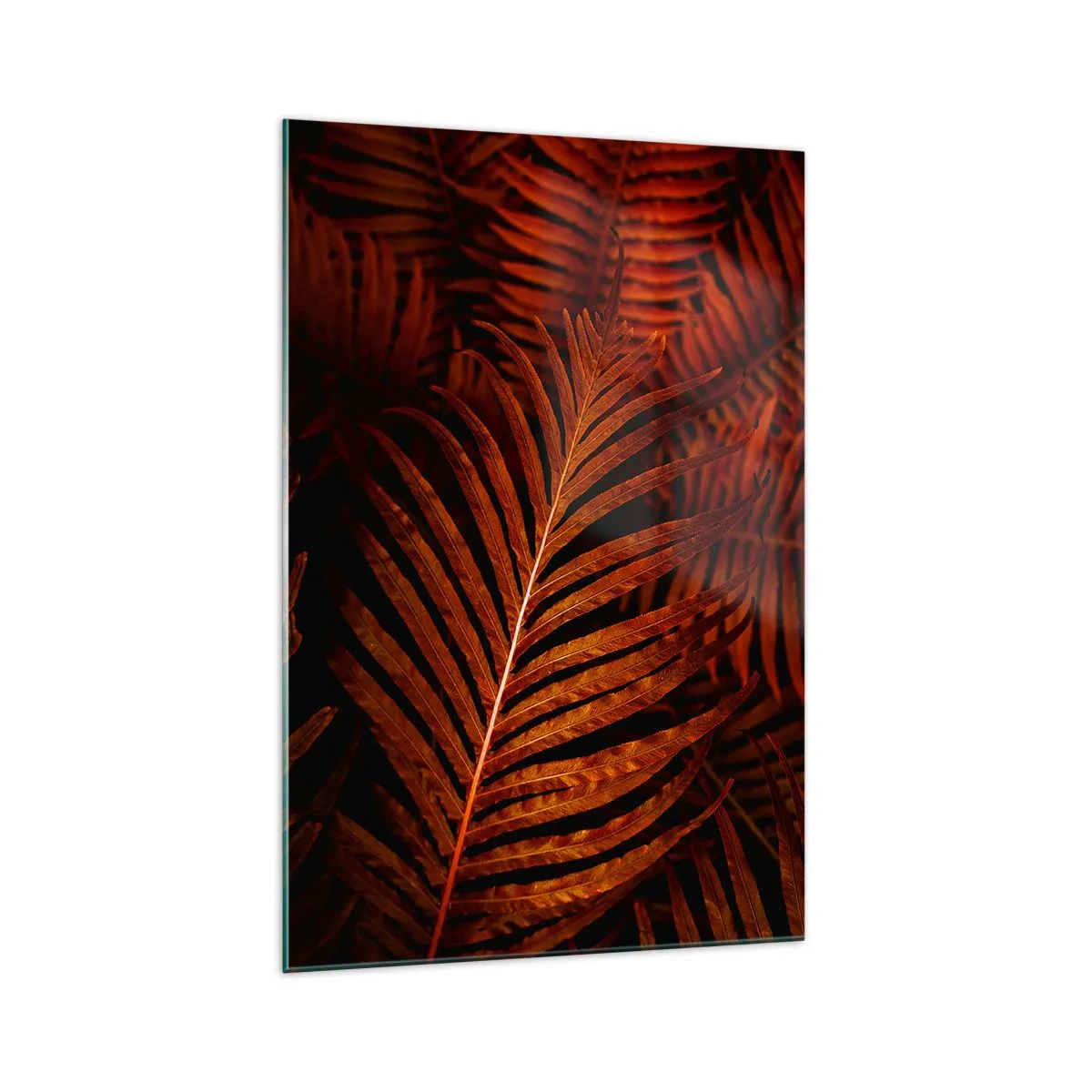 Obraz na szkle - Czerwone tropikalne liście w zbliżeniu - 70x100cm - Żar życia - Nowoczesna dekoracja ścienna do salonu i sypialni ARTTOR