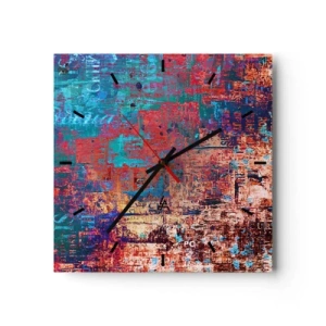 Zegar ścienny - Abstrakcyjna kompozycja z mieszanką intensywnych kolorów - 30x30cm - Pamięć i niepamięć - Nowoczesna dekoracja ścienna do salonu i sypialni ARTTOR