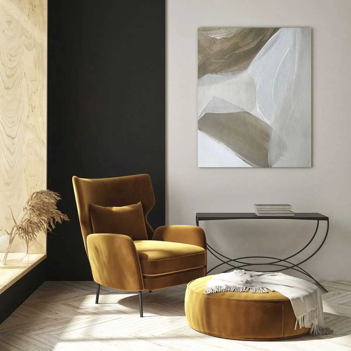 Obraz na szkle - Delikatna abstrakcja w odcieniach beżu i bieli - 70x100cm - Fala bieli - Nowoczesna dekoracja ścienna do salonu i sypialni ARTTOR