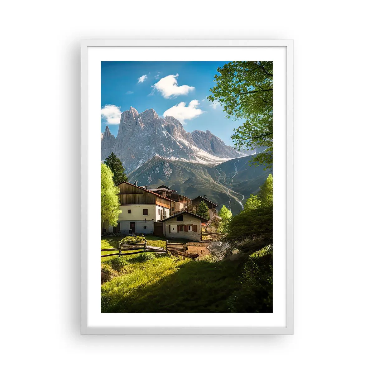 Plakat w białej ramie - Alpejska sielanka - 50x70 cm