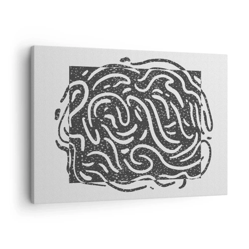 Obraz na płótnie - Czarno-biała abstrakcja w geometrycznym stylu - 70x50cm - Abstrakcja: taniec radości - Nowoczesna dekoracja ścienna do salonu i sypialni ARTTOR