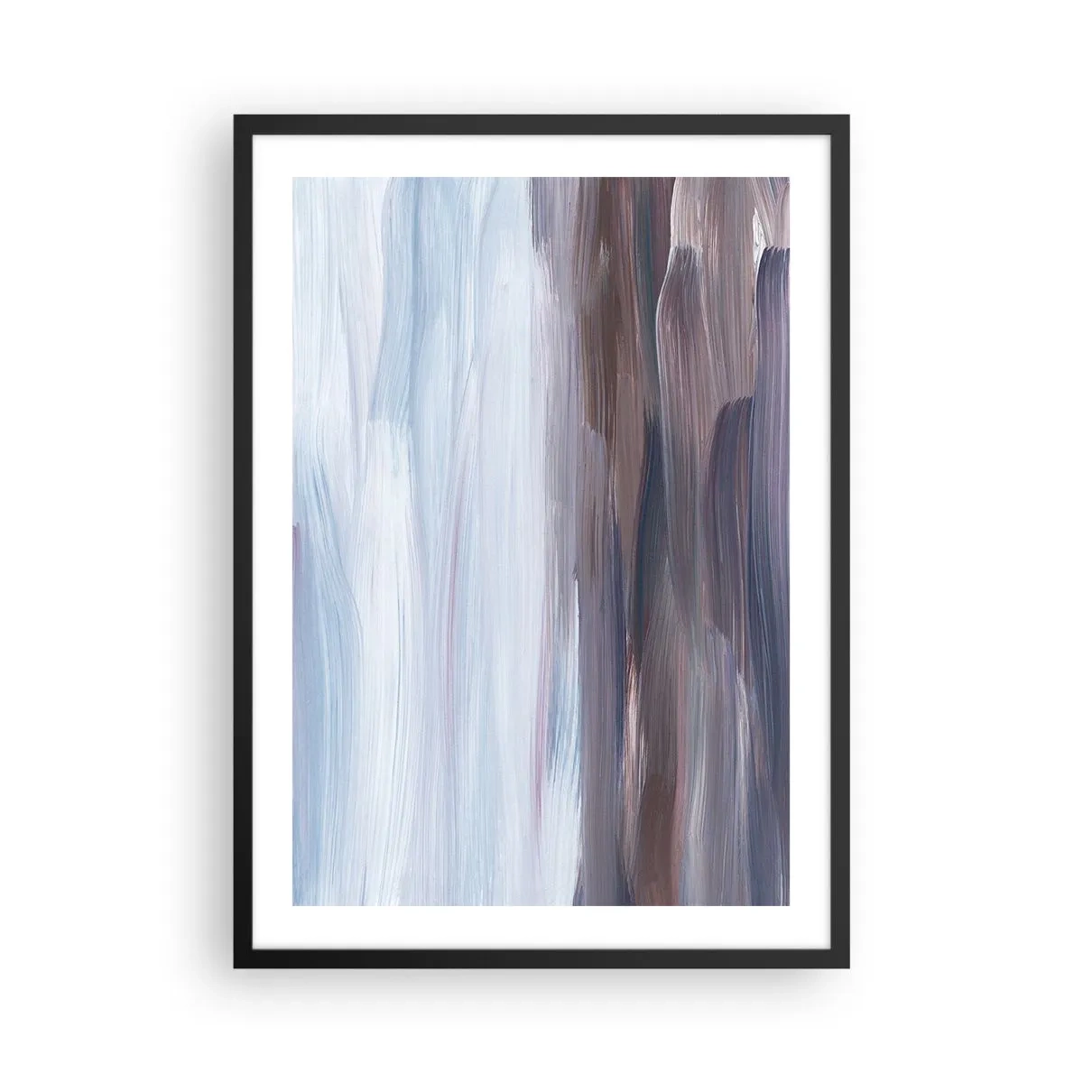 Plakat w czarnej ramie - Abstrakcyjne pociągnięcia pędzla w odcieniach błękitu i brązu - 50x70cm - Żywioły: woda - Nowoczesna dekoracja ścienna do salonu i sypialni ARTTOR