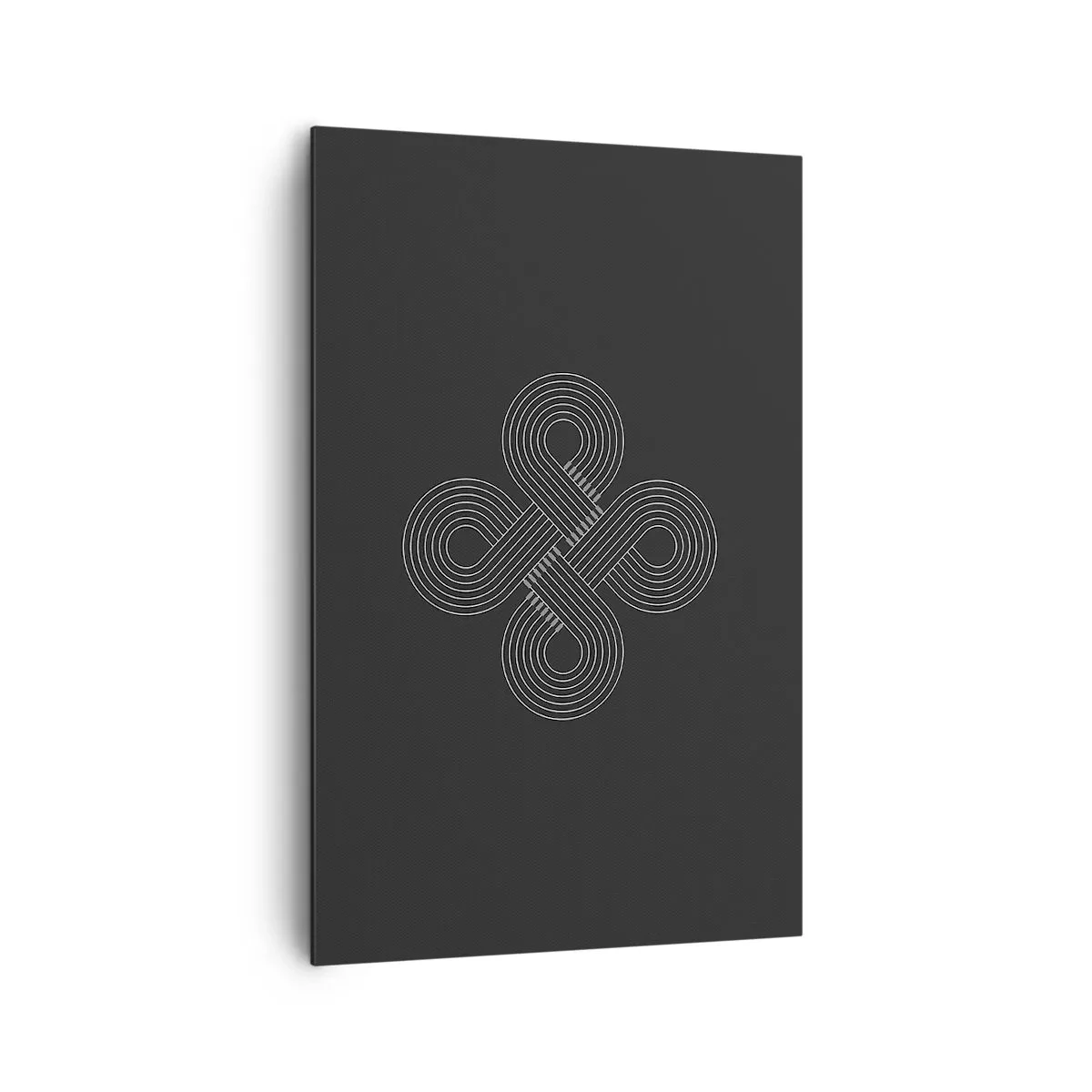 Obraz na płótnie - Celtycki wzór w minimalistycznym stylu na czarnym tle - 80x120cm - W duchu celtyckim - Nowoczesna dekoracja ścienna do salonu i sypialni ARTTOR