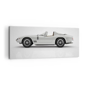 Obraz na płótnie - Klasyczny biały kabriolet na jasnym tle - 120x50cm - Obietnica zabawy - Nowoczesna dekoracja ścienna do salonu i sypialni ARTTOR