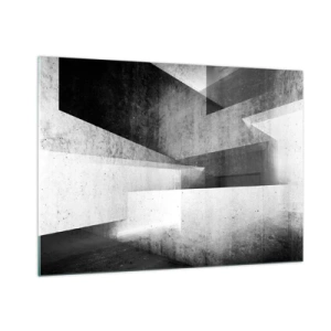Obraz na szkle - Geometryczne betonowe formy w czarno-białej tonacji - 100x70cm - Struktura przestrzeni - Nowoczesna dekoracja ścienna do salonu, kuchni i sypialni ARTTOR