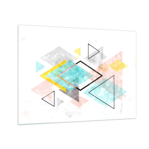 Obraz na szkle - Kolorowe figury geometryczne na białym tle w stylu abstrakcyjnym - 70x50cm - Igraszka geometryczna - Nowoczesna dekoracja ścienna do salonu i sypialni ARTTOR