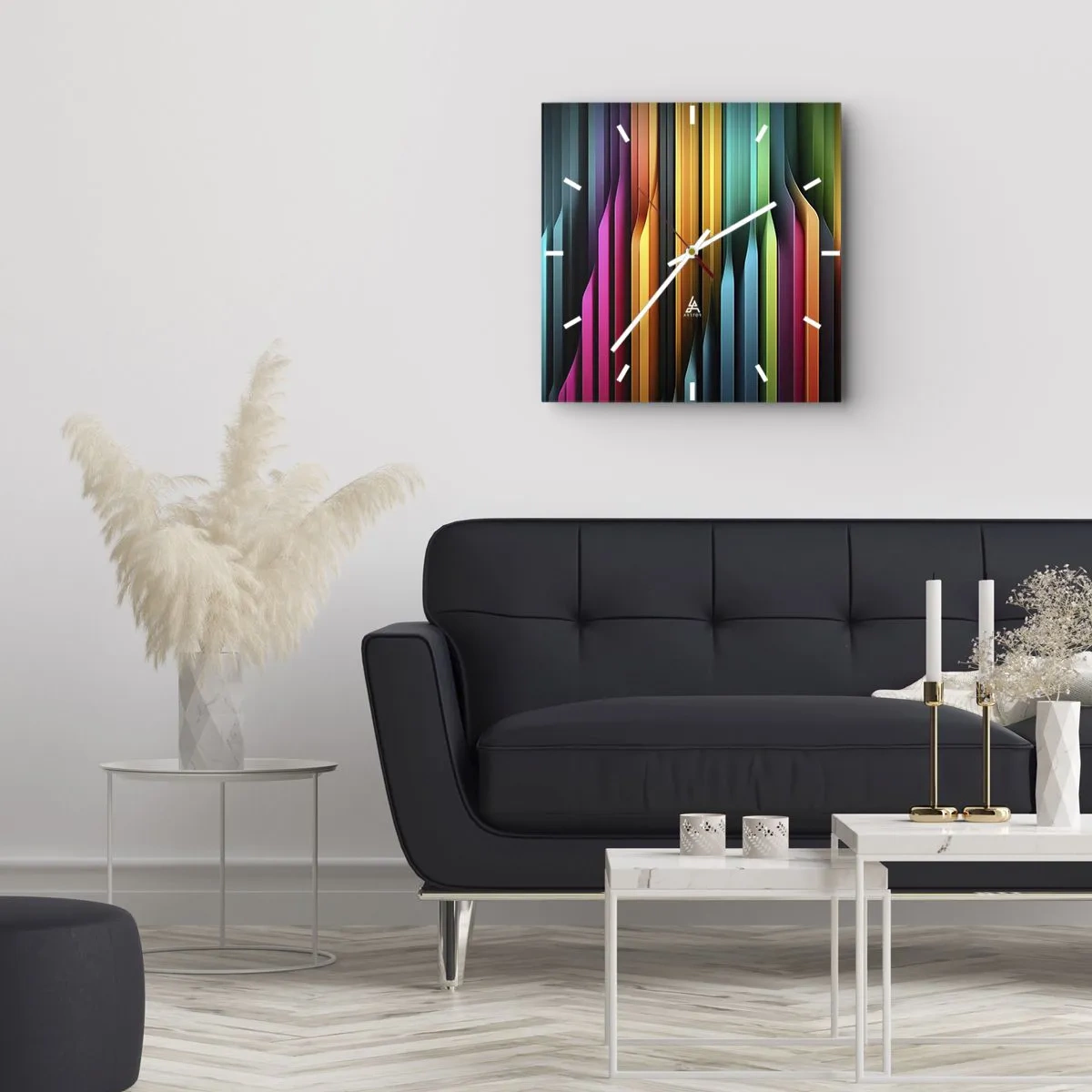 Zegar ścienny - Kolorowe pionowe linie tworzące dynamiczną abstrakcję - 30x30cm - Świetlne organy - Nowoczesna dekoracja ścienna do salonu i sypialni ARTTOR