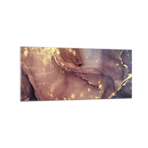 Obraz na szkle - Abstrakcyjna kompozycja z odcieniami złota i fioletu - 120x50cm - Materia i duch - Nowoczesna dekoracja ścienna do salonu i sypialni ARTTOR