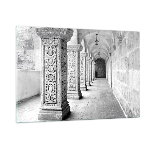 Obraz na szkle - Zabytkowy krużganek z rzeźbionymi kolumnami - 120x80cm - A dokąd to…? - Nowoczesna dekoracja ścienna do salonu, kuchni i sypialni ARTTOR