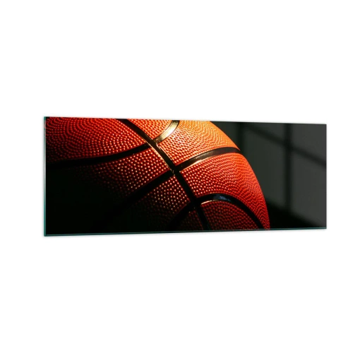 Obraz na szkle - Zbliżenie na piłkę do koszykówki na czarnym tle - 140x50cm - Piękna jak planeta - Nowoczesna dekoracja ścienna do salonu i sypialni ARTTOR