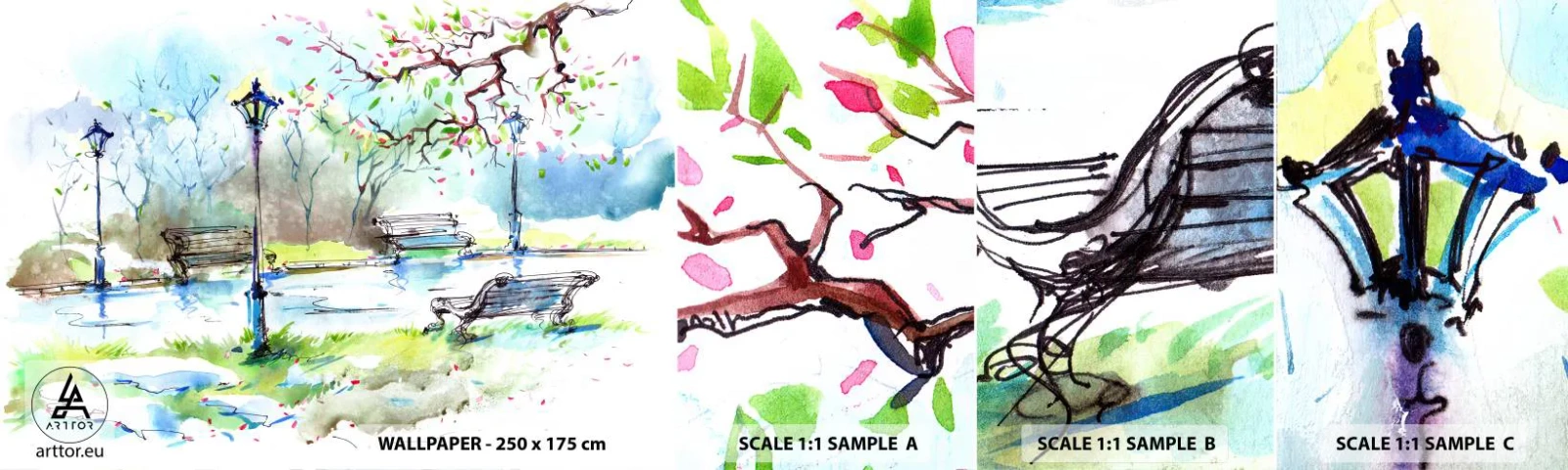 Fototapeta Próbka Samoprzylepna Deluxe Sticker - Czar parkowej ciszy - Krajobraz, Park, Parkowa Alejka - 100x30 cm