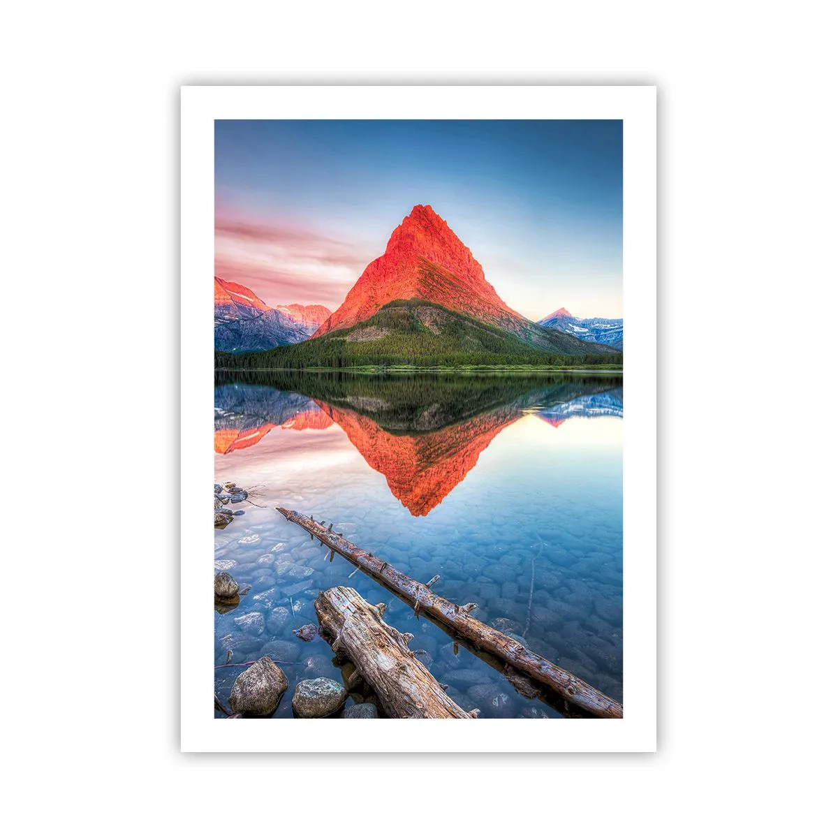 Plakat - Góra odbijająca się w spokojnym jeziorze - 50x70cm - Żar i chłód - Nowoczesna dekoracja ścienna do salonu, kuchni i sypialni ARTTOR