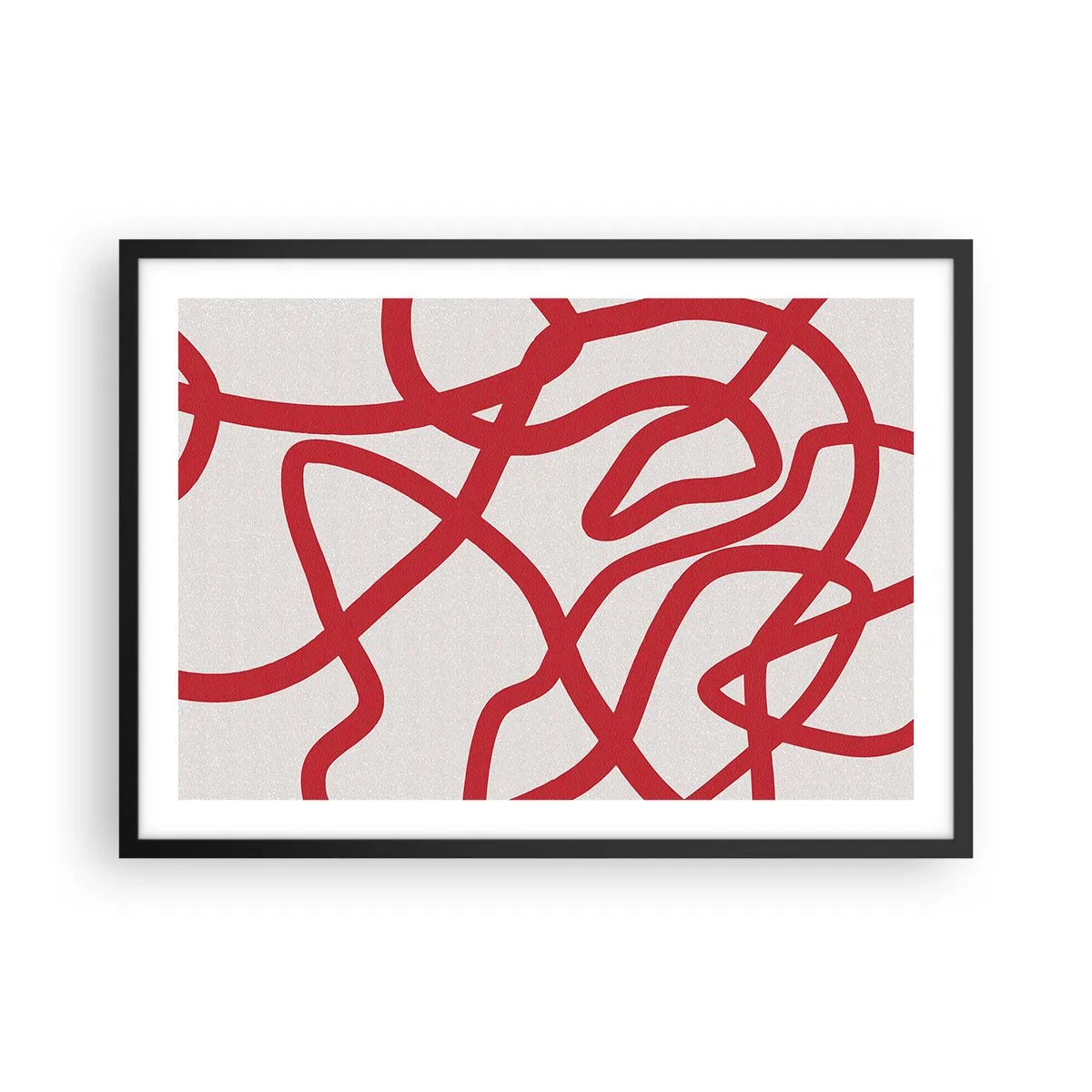 Plakat w czarnej ramie - Czerwone abstrakcyjne linie na białym tle - 70x50cm - Czerwono na białym - Nowoczesna dekoracja ścienna do salonu i sypialni ARTTOR