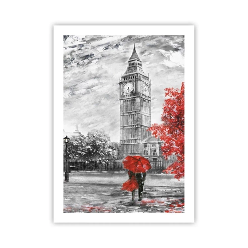 Plakat - Wieża zegarowa z czerwonym parasolem - 50x70cm - Ekscytujący dzień - Nowoczesna dekoracja ścienna do salonu, kuchni i sypialni ARTTOR
