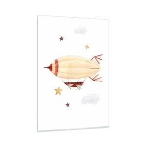 Obraz na szkle - Ręcznie malowany sterowiec na tle gwiazd - 80x120cm - Powietrzny statek - Nowoczesna dekoracja ścienna do salonu i sypialni ARTTOR
