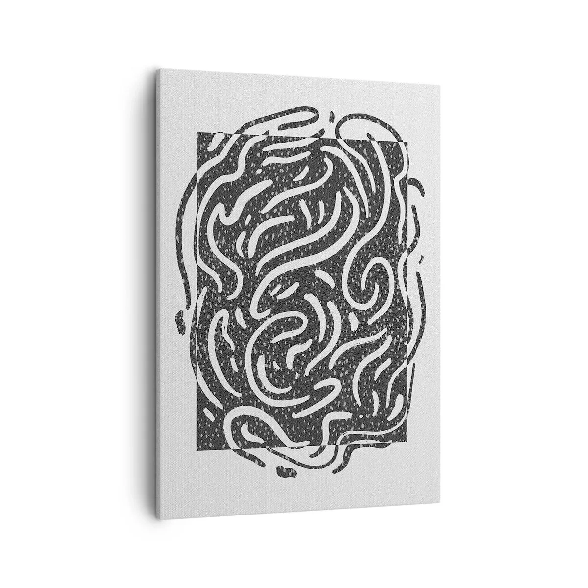 Obraz na płótnie - Czarno-biała abstrakcyjna kompozycja z dynamicznymi, falistymi liniami - 50x70cm - Abstrakcja: taniec radości - Nowoczesna dekoracja ścienna do salonu, kuchni i sypialni ARTTOR