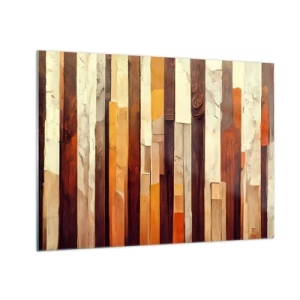 Obraz na szkle - Kompozycja z pionowych pasów w odcieniach drewna i beżu - 70x50cm - Hymn leśnych drzew - Nowoczesna dekoracja ścienna do salonu i sypialni ARTTOR