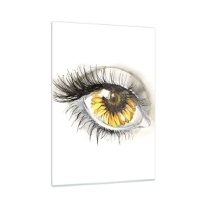 Obraz na szkle - Oko z motywem słonecznika otoczone delikatnymi detalami - 50x70cm - Spojrzenie gorące jak lato - Nowoczesna dekoracja ścienna do salonu, kuchni i sypialni ARTTOR