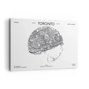 Obraz na płótnie - Mapa Toronto w minimalistycznym, czarno-białym stylu - 100x70cm - Anatomia Toronto - Nowoczesna dekoracja ścienna do salonu, kuchni i sypialni ARTTOR