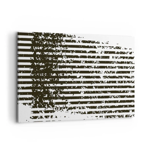Obraz na płótnie - Abstrakcyjne linie z efektem przetarcia w czerni i bieli - 120x80cm - Rytm i szum - Nowoczesna dekoracja ścienna do salonu, kuchni i sypialni ARTTOR