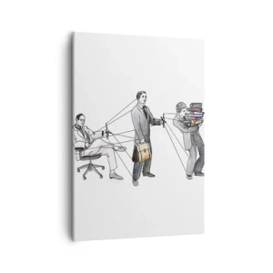 Obraz na płótnie - Symboliczna ilustracja hierarchii pracy z przełożonym sterującym podwładnymi jak marionetkami - 50x70cm - Każdy swego pana ma - Nowoczesna dekoracja ścienna do salonu, kuchni i sypialni ARTTOR